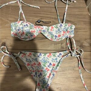 Blackbough Floral Bikini with Red and Blue Accents